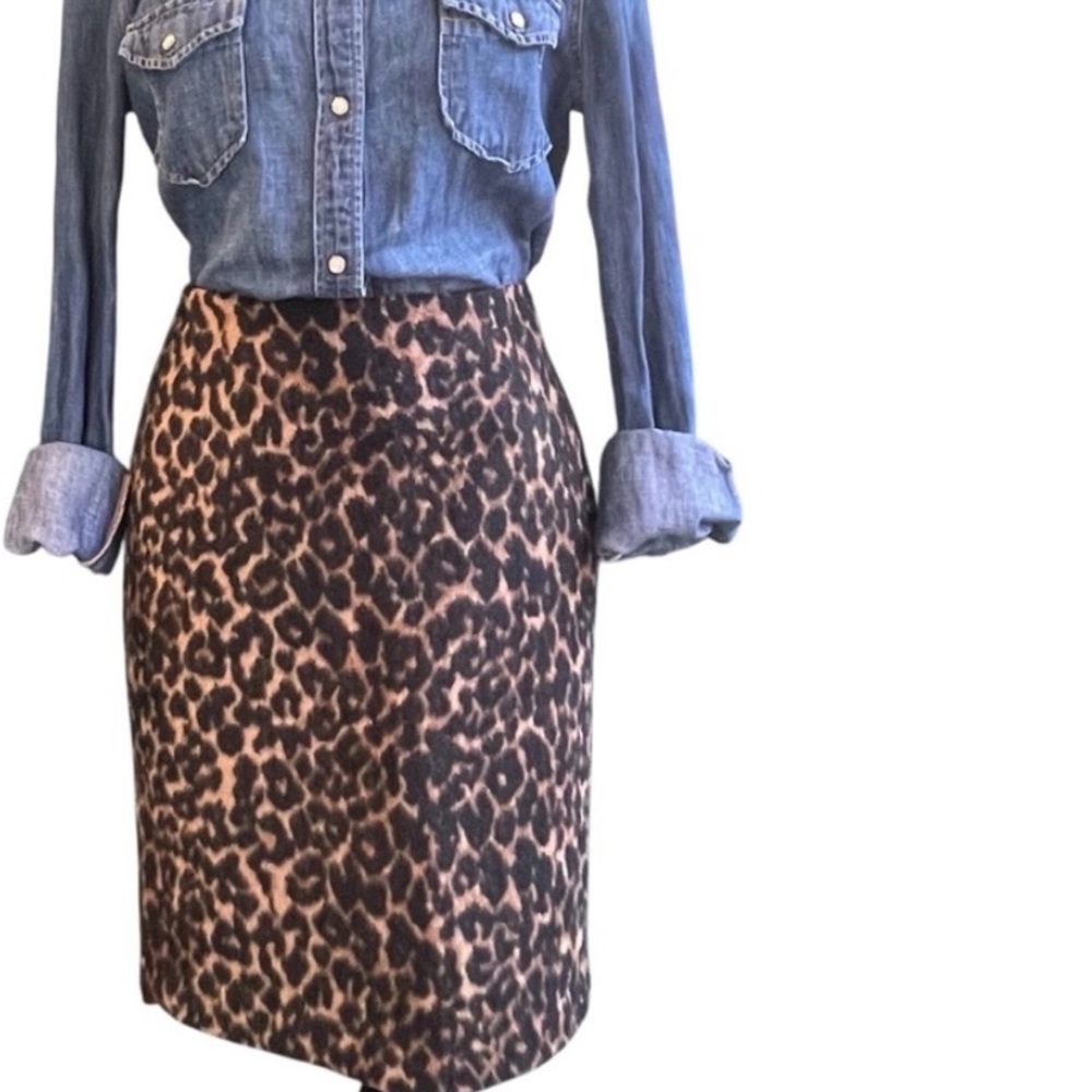 Leopard Print Wool Blend Pencil Skirt Animal Print Casual Size S